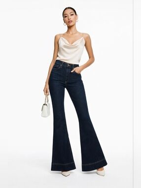 Alice Olivia AO.LA High Rise Bell Bottom Flare Jeans Dark Wash Size 30